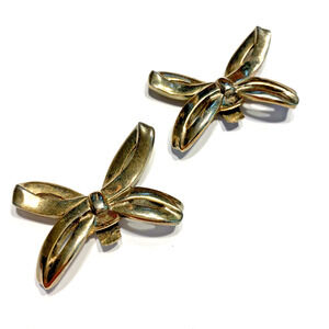 Vintage Silvertone Metal Shoe Clips Unique Bows Collectible Jewelry for Shoes